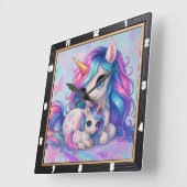Moeder Baby Eenhoorn Regenboog Vierkante Klok (Hoek)