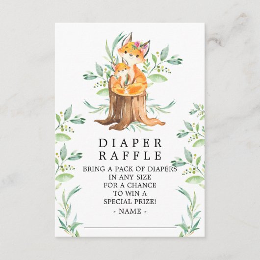 Moeder & Baby Fox Baby shower Luier Raffle Ticket Informatiekaartje (Voorkant)