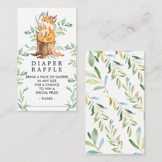 Moeder & Baby Fox Baby shower Luier Raffle Ticket Informatiekaartje (Voorkant / Achterkant)