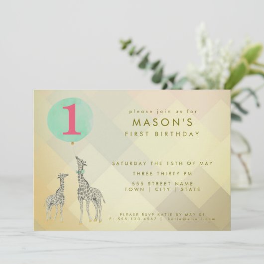 MOEDER & BABY GIRAFFE & BALLOON | TWEEDE DAG KAART (Staand voorkant)