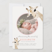 Moeder & Baby Giraffe Roze Foto Geboorte Aankondig Kaart (Voorkant)