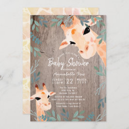 Moeder & Baby Giraffe Rustiek Hout Baby shower Kaart