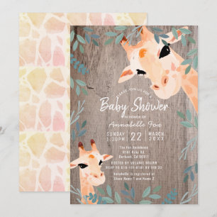 Moeder & Baby Giraffe Rustiek Hout Baby shower Kaart
