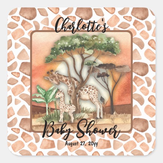 Moeder | Baby Giraffe Safari Baby shower Vierkante Sticker (Voorkant)