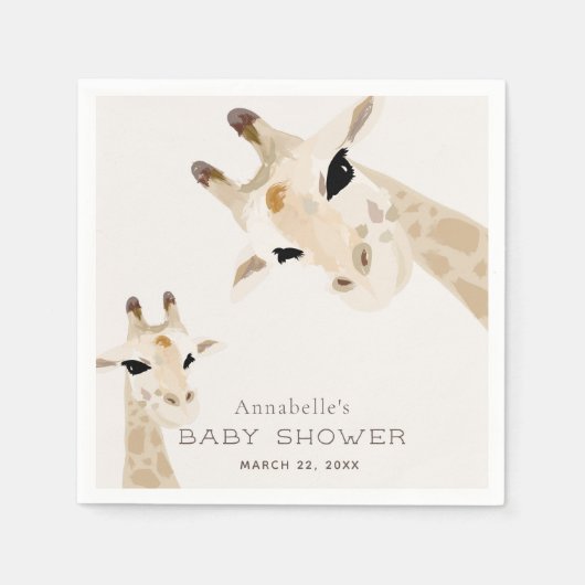 Moeder & Baby Giraffe Waterverf Baby shower Papier Servet (Voorkant)