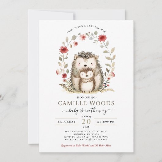 Moeder Baby Hedgehog Baby shower Uitnodiging (Voorkant)