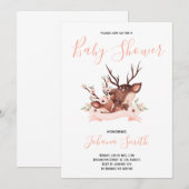 Moeder Baby Herten Roze Baby shower Uitnodiging (Voorkant / Achterkant)