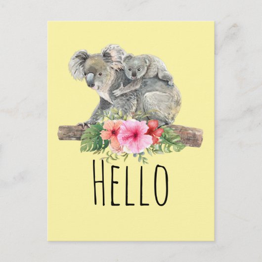 Moeder & Baby Koala Beren Schattigee Waterverf Hal Briefkaart (Voorkant)