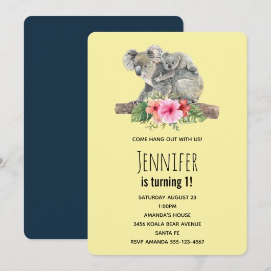 Moeder & Baby Koala Beren Schattigee Waterverf Ver Kaart (Voorkant / Achterkant)