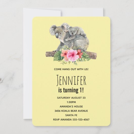 Moeder & Baby Koala Beren Schattigee Waterverf Ver Kaart (Voorkant)