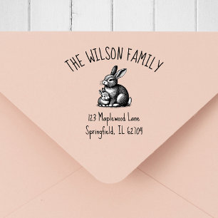 Moeder & Baby Konijn Familie Retouradres Stempel