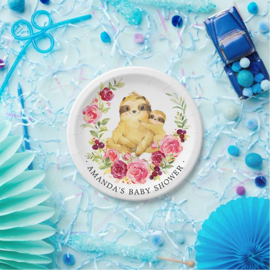 Moeder & Baby luiaard meisjes Baby shower 7" Bord (Feest)