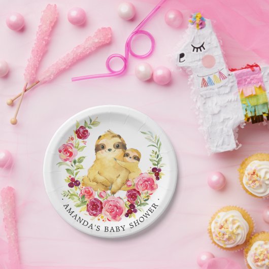 Moeder & Baby luiaard meisjes Baby shower 7" Bord (Feest)