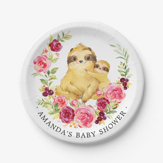 Moeder & Baby luiaard meisjes Baby shower 7" Bord (Voorkant)