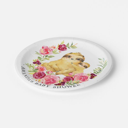 Moeder & Baby luiaard meisjes Baby shower 7" Bord (Gekanteld)