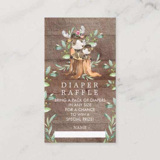 Moeder & Baby Moose Baby shower Luier Raffle Ticke Informatiekaartje (Voorkant)