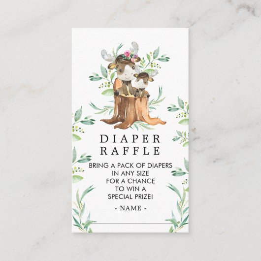 Moeder & Baby Moose Baby shower Luier Raffle Ticke Informatiekaartje (Voorkant)