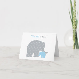 Moeder Baby Olifant Blauw Grijs Vouwbaar Jongen Bedankkaart