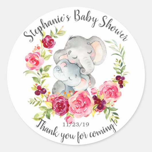 Moeder & Baby Olifant Douche Favor Sticker (Voorkant)
