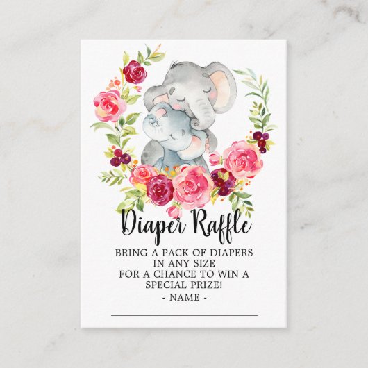 Moeder & Baby Olifant Douche Luier Raffle Ticket Informatiekaartje (Voorkant)