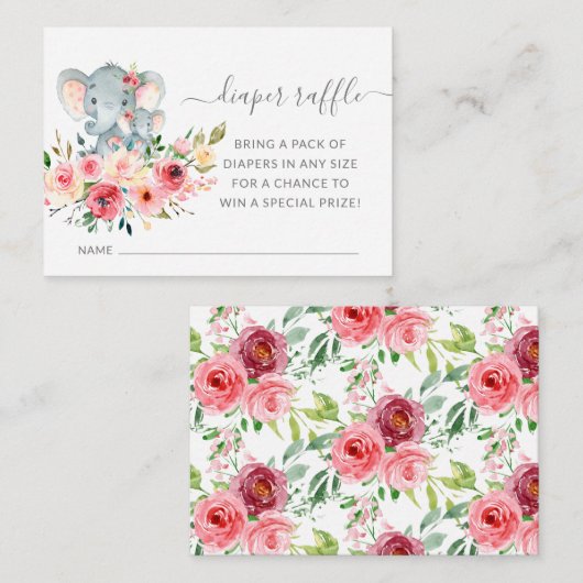 Moeder & Baby Olifant Douche Luier Raffle Ticket Informatiekaartje (Voorkant / Achterkant)