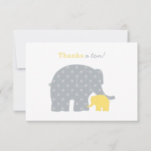 Moeder Baby Olifant Geel Grijs Stippen Bedankkaart (Voorkant)