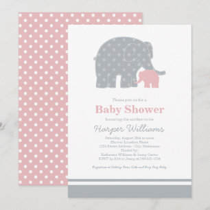 Moeder Baby Olifant Roze Grijs Baby Meisje Shower Kaart