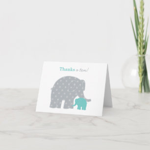 Moeder Baby Olifant Teal Grijs Vouwkaart Bedankkaart
