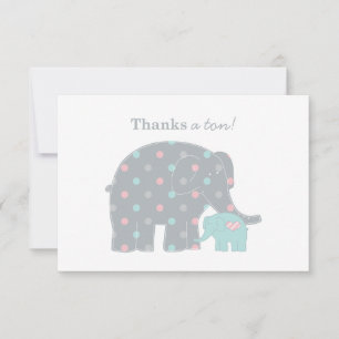 Moeder Baby Olifant Teal Roze Stippen Notitiekaartje
