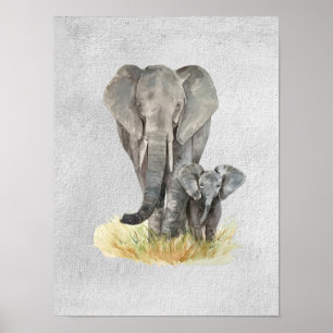 Moeder & Baby Olifant Textured Poster