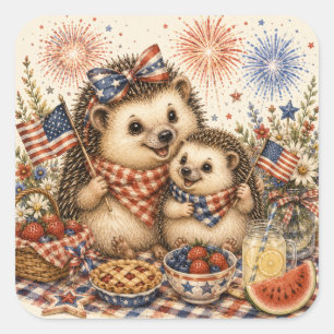 Moeder & Baby Patriottische Egel Waterverf Kunst Vierkante Sticker