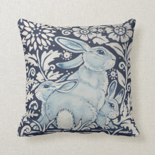 Moeder, Baby Rabbit Spring Floral Navy Blue Kussen