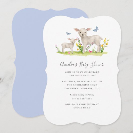 Moeder Baby Schaap Baby Shower Uitnodiging (Voorkant / Achterkant)