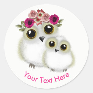 Moeder Baby Schattige Uil Roze Wit Gepersonaliseer Ronde Sticker