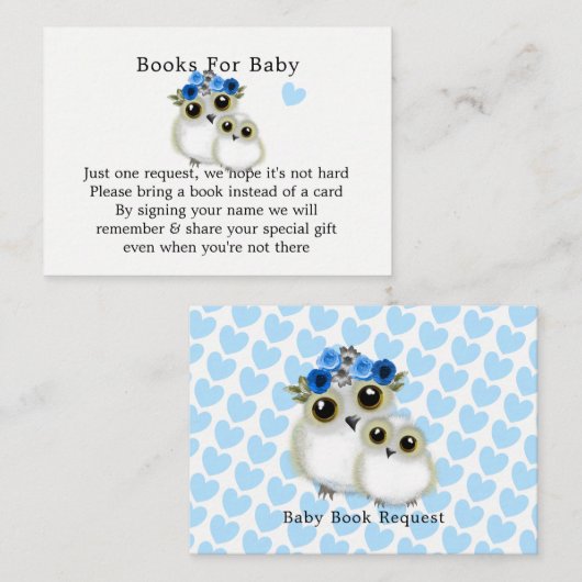 Moeder Baby Schattigee Uil Baby Boy Shower Boek Aa Informatiekaartje (Voorkant / Achterkant)