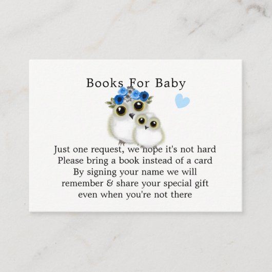 Moeder Baby Schattigee Uil Baby Boy Shower Boek Aa Informatiekaartje (Voorkant)