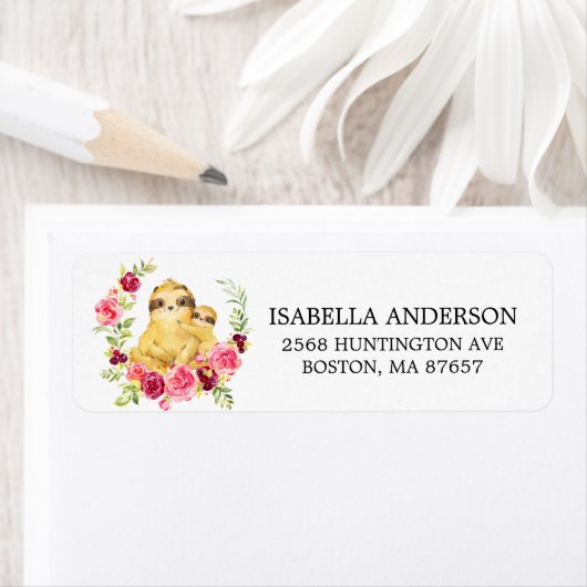 Moeder & Baby Sloth Baby shower Adreslabel Etiket (Insitu)