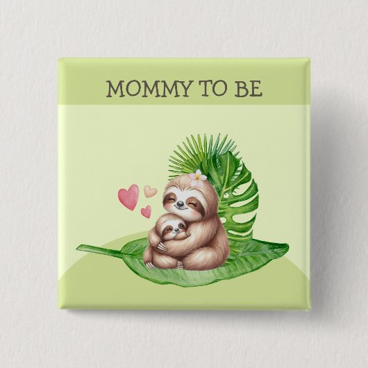 Moeder & Baby Sloth Baby shower Button (Voorkant)