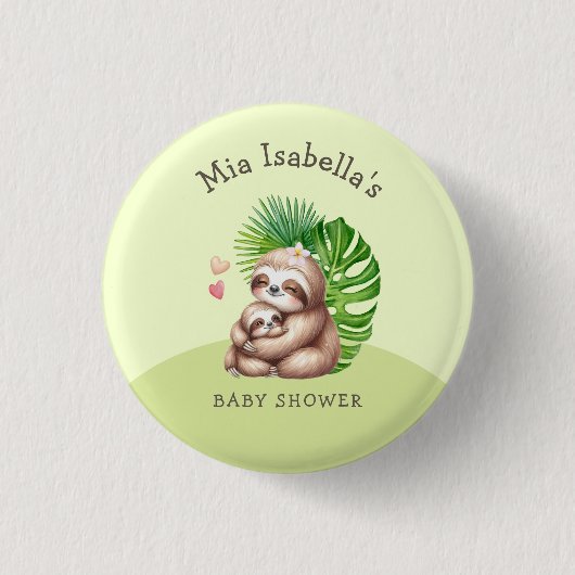 Moeder & Baby Sloth Baby shower  Button (Voorkant)