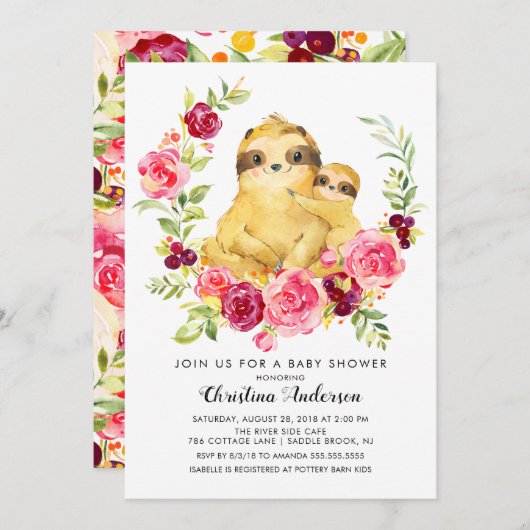 Moeder & Baby Sloth Baby shower Kaart (Voorkant / Achterkant)