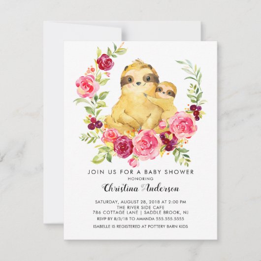 Moeder & Baby Sloth Baby shower Kaart (Voorkant)