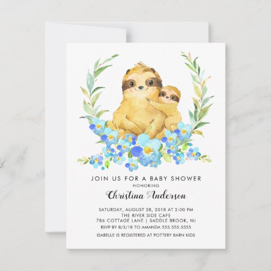 Moeder & Baby Sloth Baby shower Kaart (Voorkant)