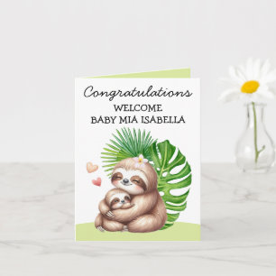 Moeder & Baby Sloth Welkom Gevouwen Wenskaart Kaart