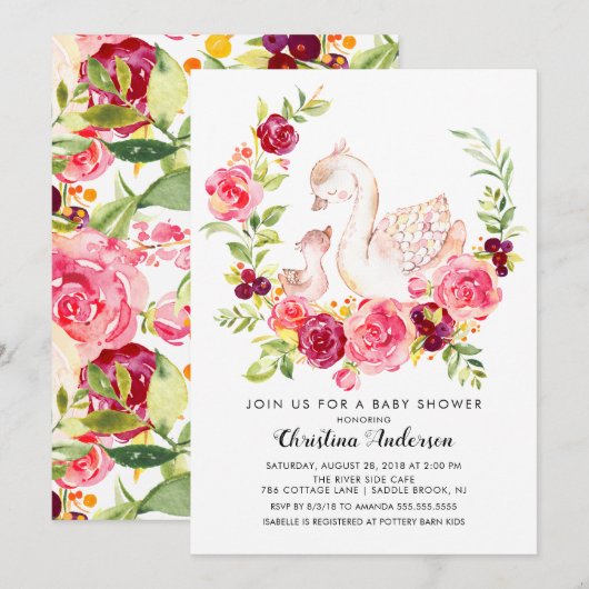 Moeder & Baby Swan Baby shower Kaart (Voorkant / Achterkant)