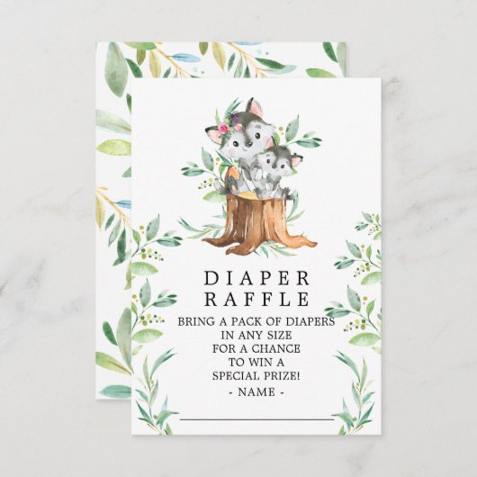 Moeder & Baby Wolf Baby shower Luier Raffle Ticket Informatiekaartje (Voorkant / Achterkant)