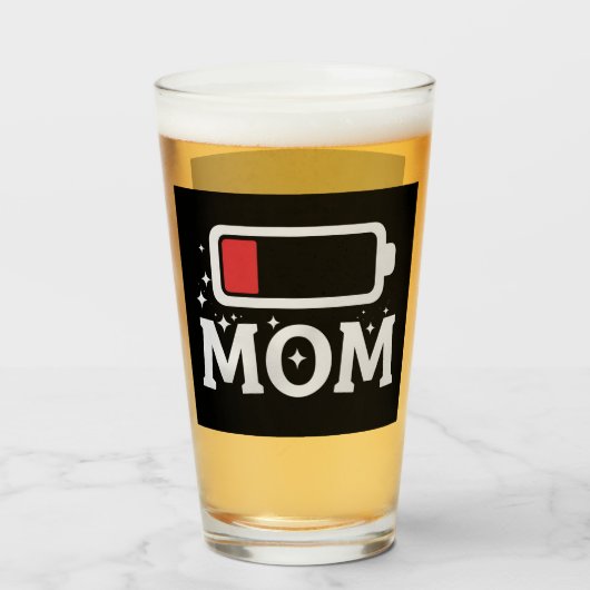 Moeder Batterij Laag Moe Funny Moederdag Glas (Voorkant gevuld)