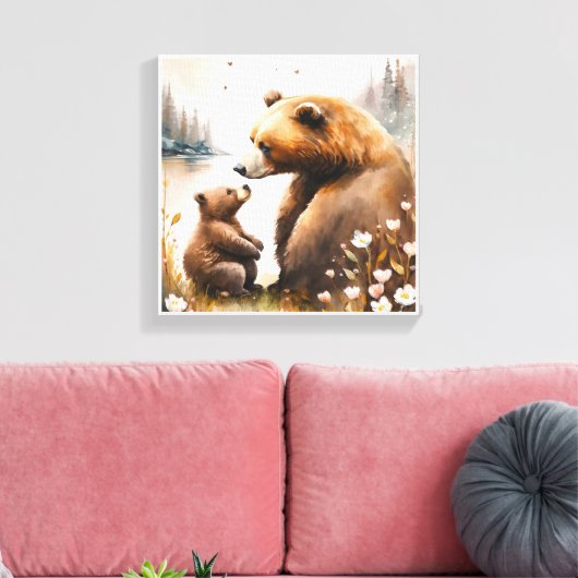Moeder Beer Baby snijwerk Canvas Afdruk (Insitu (Woonkamer))