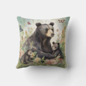 Moeder Beer Welpen Vlinders Bloemen Schilderij Kussen (Achterkant)