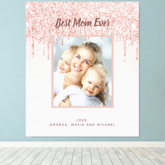 Moeder Beste moeder ooit foto glitter roos goudbri Canvas Afdruk (Insitu (Houten vloer))