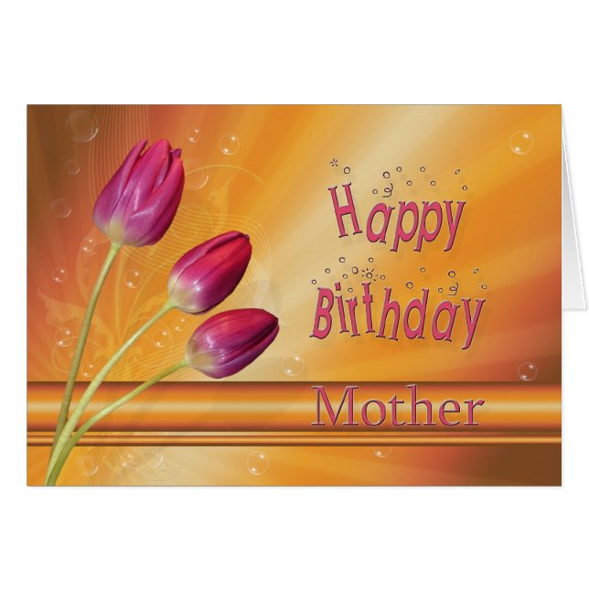Moeder, Birthday tulpen vol met zonneschijn (Voorkant Horizontaal)